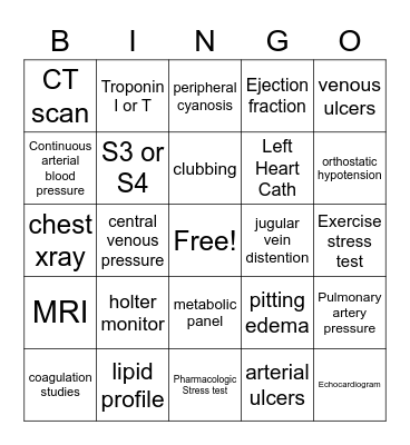 Cardiovascular Assessment Bingo Card
