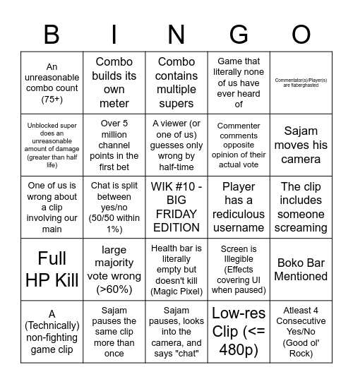 WIK #10 - BIG FRIDAY EDITION Bingo Card