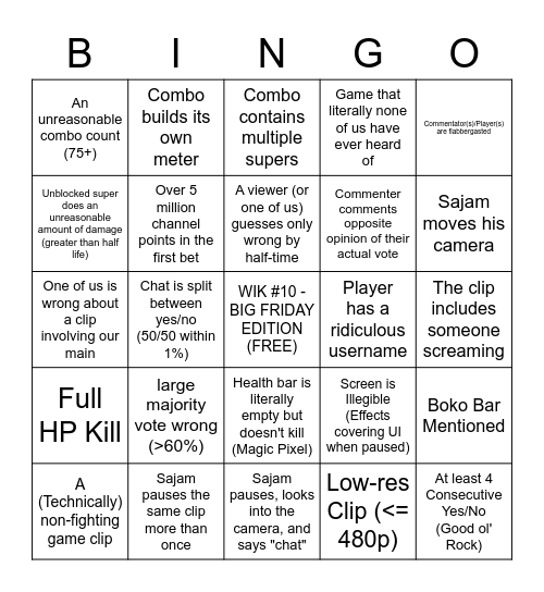 WIK #10 - BIG FRIDAY EDITION Bingo Card