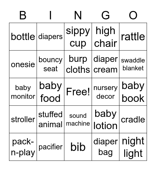 Baby Shower Bingo! Bingo Card