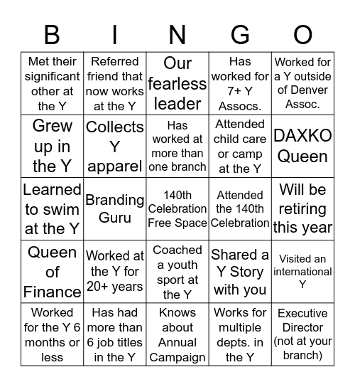 Y Staff Bingo Card