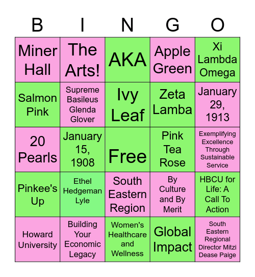 AKA Bingo Card