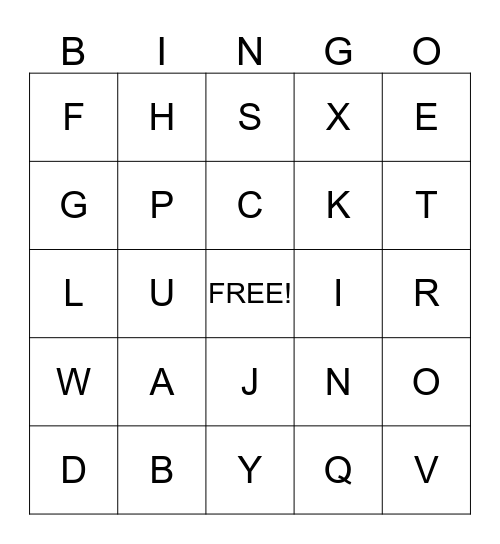 ASL ALPHABET BINGO Card