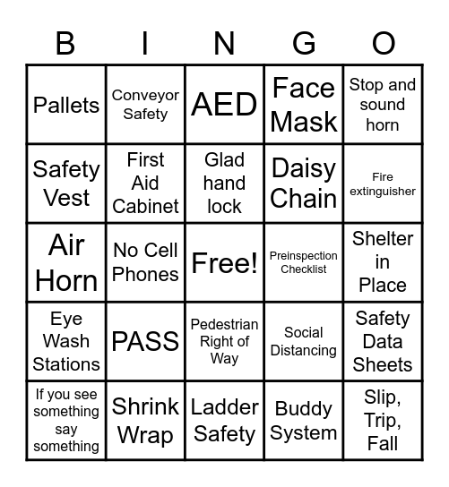 Safety Committee Bingo Card