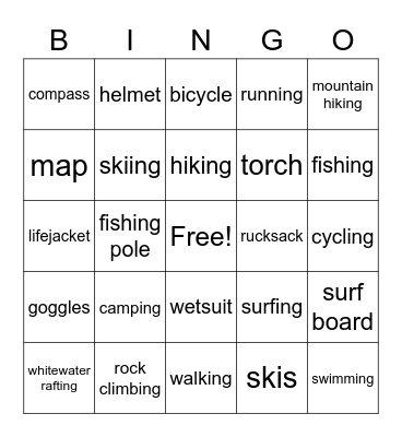 Adventure Holiday Bingo Card