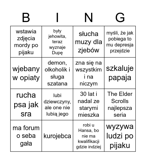 Dzienis bingo Card