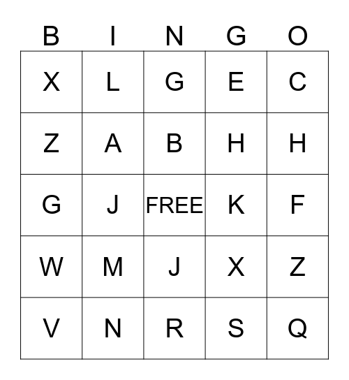 ASL ALPHABET BINGO Card