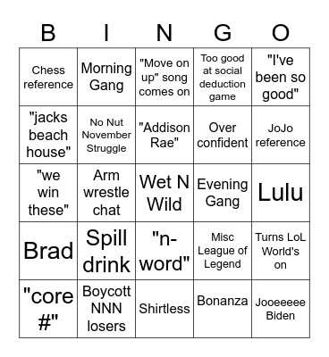 Kieran Shmieran Bingo Card