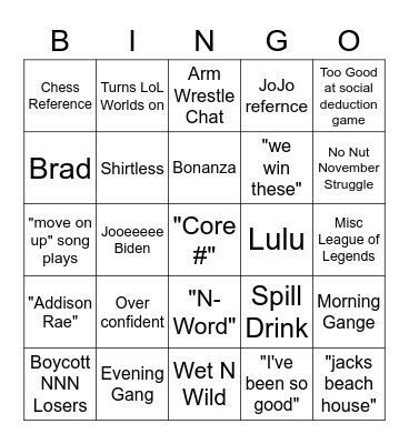 Kieran Shmieran Bingo Card