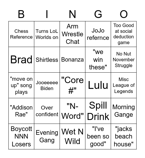 Kieran Shmieran Bingo Card