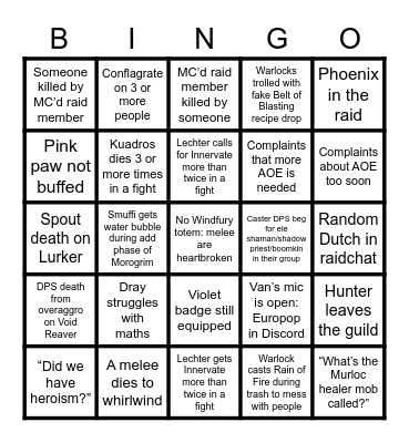 Bad Company Tier 5 Bingo Card
