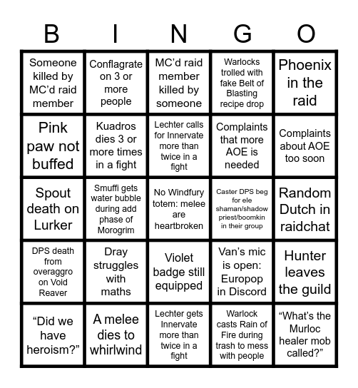 Bad Company Tier 5 Bingo Card