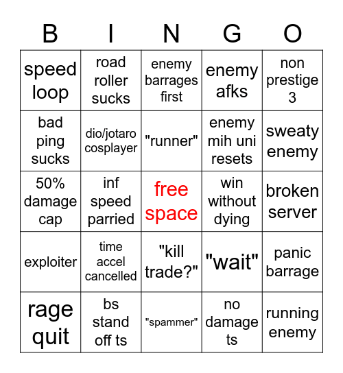 mih bingo!!1 Bingo Card