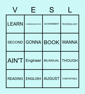 vocabulary review Bingo Card
