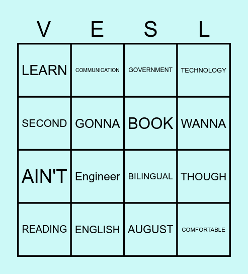 vocabulary review Bingo Card