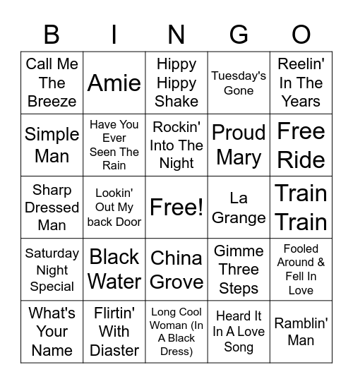 Classic Rock Bingo Card