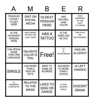 BACHELORETTE ~ BINGO Card