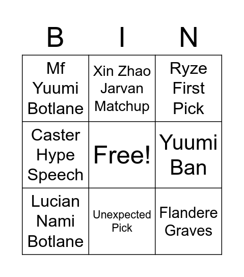 Champ Select Bingo Card