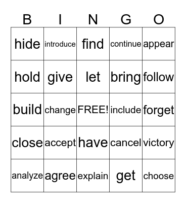 Vocabulary Bingo Card