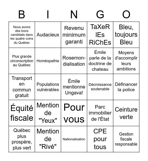 Débat des Chefs - Émile Bingo Card