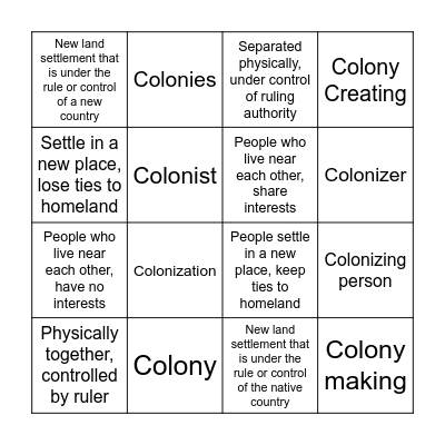 What is a colony? Bingo Card