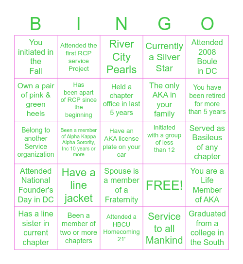River City Pearls Bingo Card