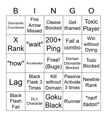 Itadori Bingo Card