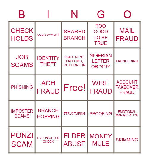 FRAUD Bingo Card