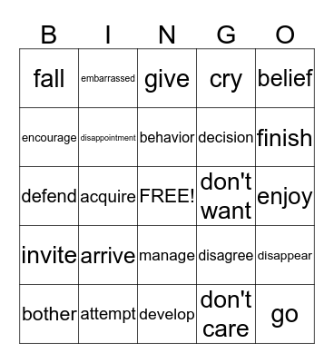 Vocabulary Bingo Card