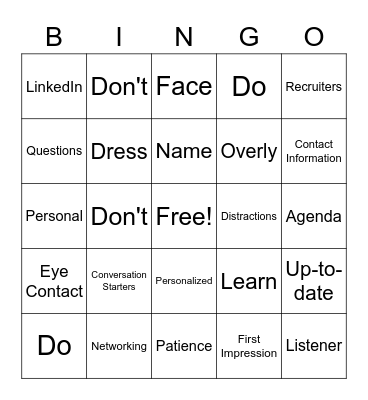 Networking Bingo Card