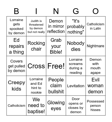 Conjuring movies Bingo Card