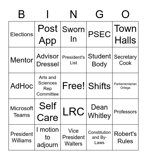 OSGA Senate BINGO Card