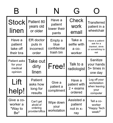 Rad Tech Week Bingo Card