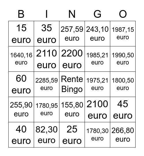 Rente Bingo! Bingo Card