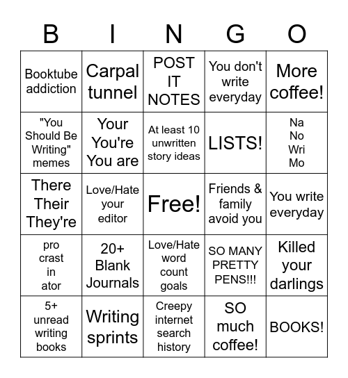 Writer's BINGO Card