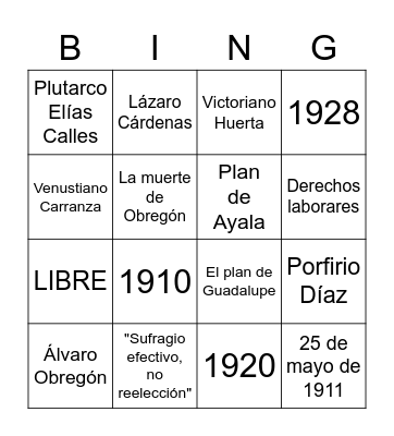 La revolución mexicana Bingo Card