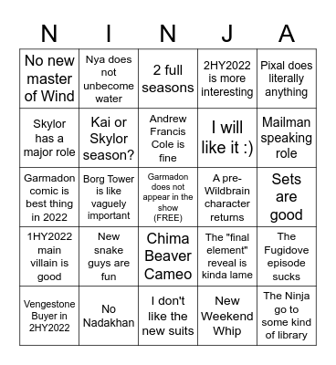 Ninjago 2022 Bingo Card