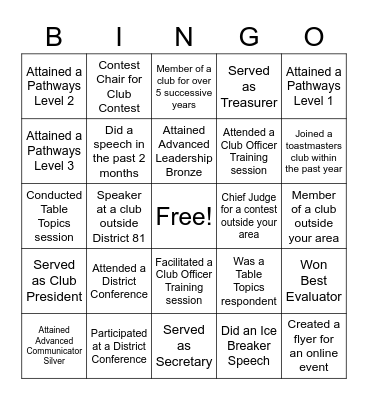Start Now Bingo Card