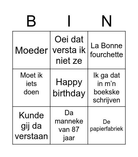 Bingopa Bingo Card