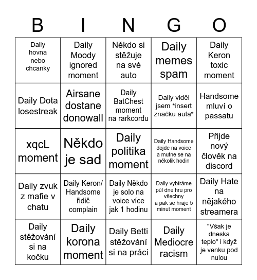 CSFD bingo BingChilling Bingo Card