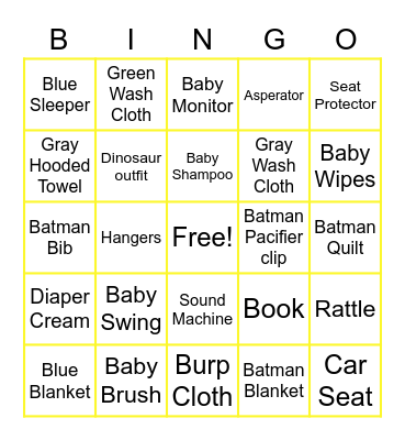 Baby Shower Bingo Card