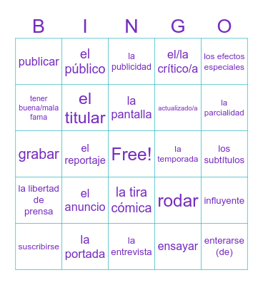 Sueña: Los medios de com. (lec. 3) Bingo Card