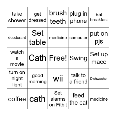 morning/freetime/afternoon/ night time Bingo Card