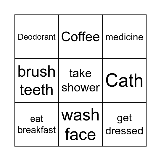 8:30-9:30 morning routine Bingo Card