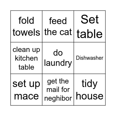 1:00-3:00- Afternoon routine Bingo Card