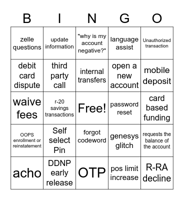 Call Bingo Card