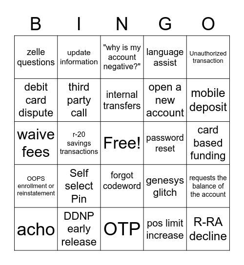 Call Bingo Card