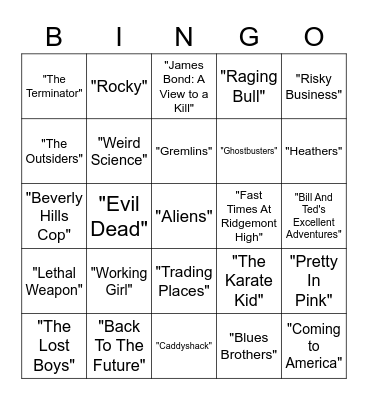 Name The 80's Movie Bingo Card