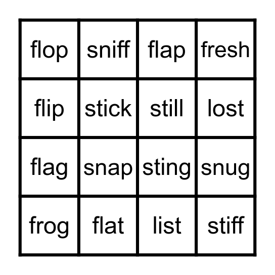 Consonant Blends/Clusters #1 Bingo Card