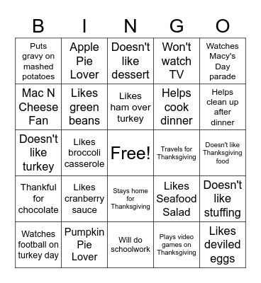 Thanksgiving Stuff(ing)! Bingo Card